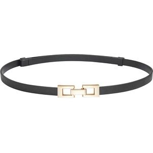 Elegant Black Leather Belt with Gold Buckle